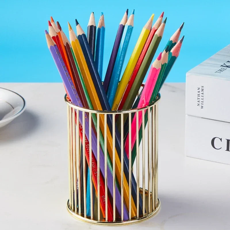 Makeup Organizer Pen Holder Desk Organizer Pen and Brush Holder 1Pc Nordic Style Iron Wire Pen Holder Large Capacity Simple Desktop Makeup Bursh Storage Basket School Supplies Office Organizer