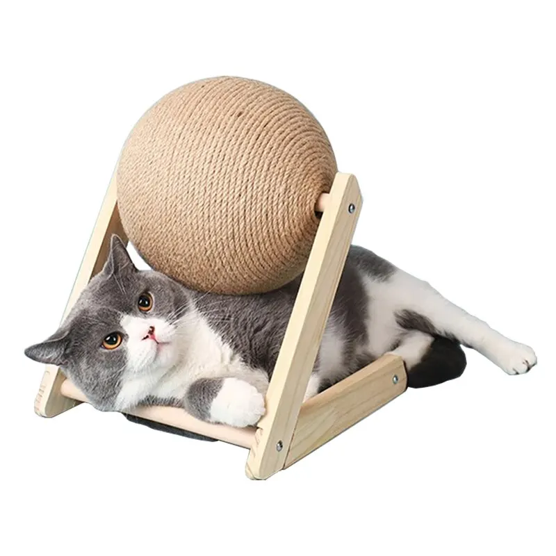 Cat Toy Cratchers Ball Sisal and Wood Stable Triangle Indoor Stuff Sturdy Scratching Cool Scratch on Stand Spin