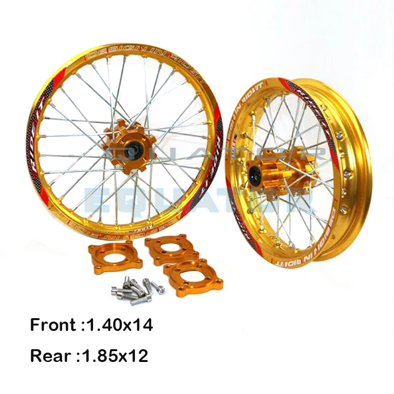 Dirt Pit Bike 15mm Front 1.40x14" Rear 1.85x12" Alloy Wheel Rim With Cnc Hub For Kayo Hr160cc