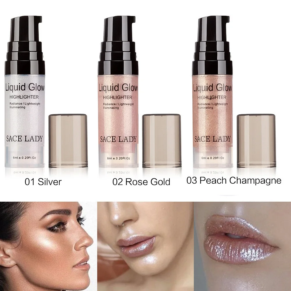 6ML Face Highlighter Cream Liquid Illuminator Makeup Shimmer Glow Set