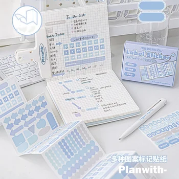 멀티 패턴 라벨 스티커, 그라데이션 색상, 숫자, 글자, 화살표 모양, 문구 스티커, 스크랩북 저널 스티커, 세트당 60 개