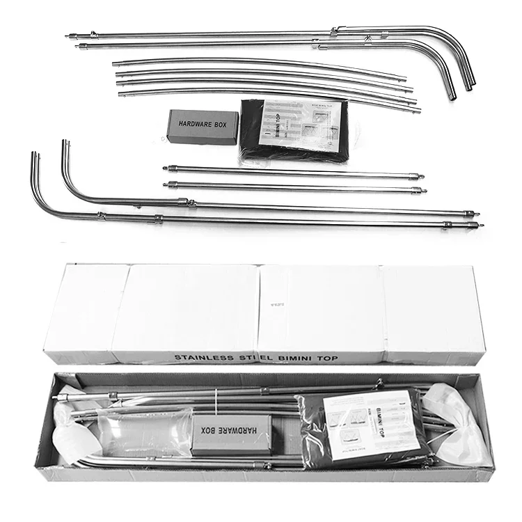 4 Bow Bimini Top Width 73-78 "W for Boat 600D Polyester Stainless Steel Frame with Support Pole Pontoon Boat Size