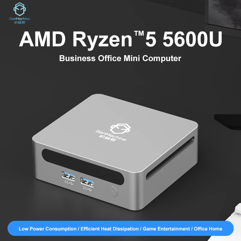 GenMachine New AMD Ryzen 5 5600U Mini PC Windows 10/11 3.3GHz Up to 4.2GHz 2*DDR4 Max Support 64GB RAM Gaming WIFI6 Computer