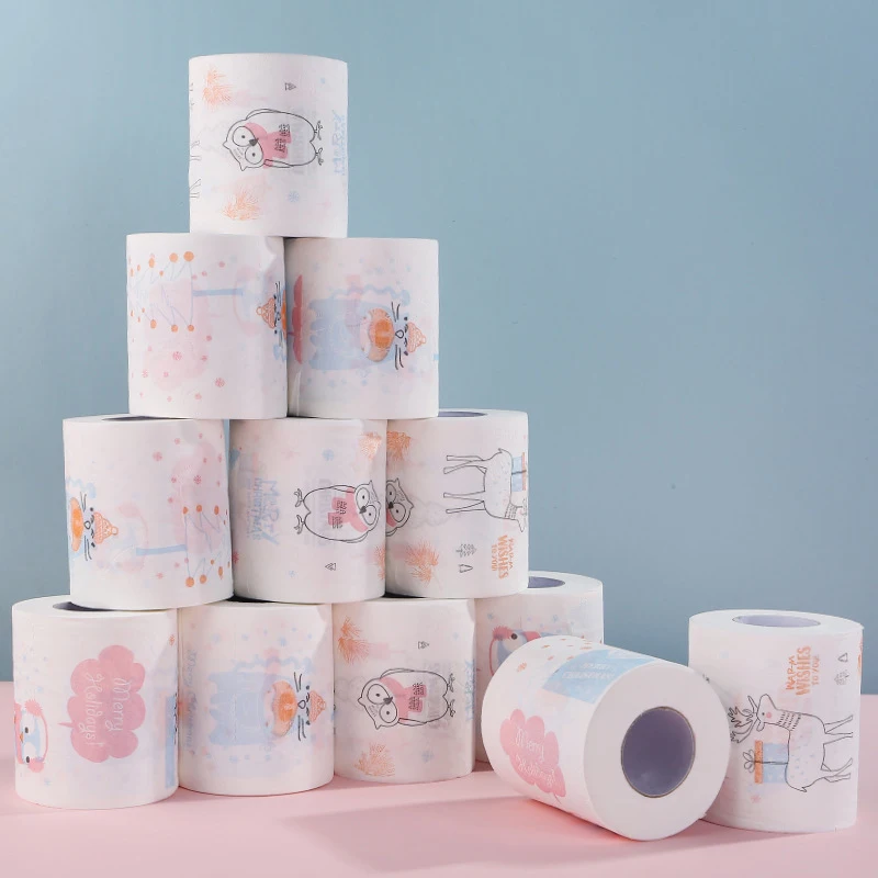 Christmas Toilet Paper Printed Toilet Tissue Paper, 12 Rolls, 155 Sheets per Roll, Novelty Paper Funny Gift