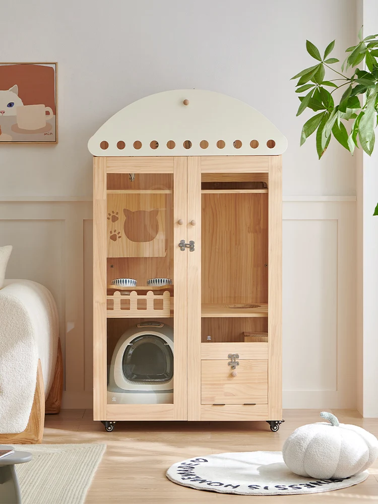 

Solid Wood Household Cat Cage Three-Side Ventilation Cat Nest Free Access Cat Cabinet