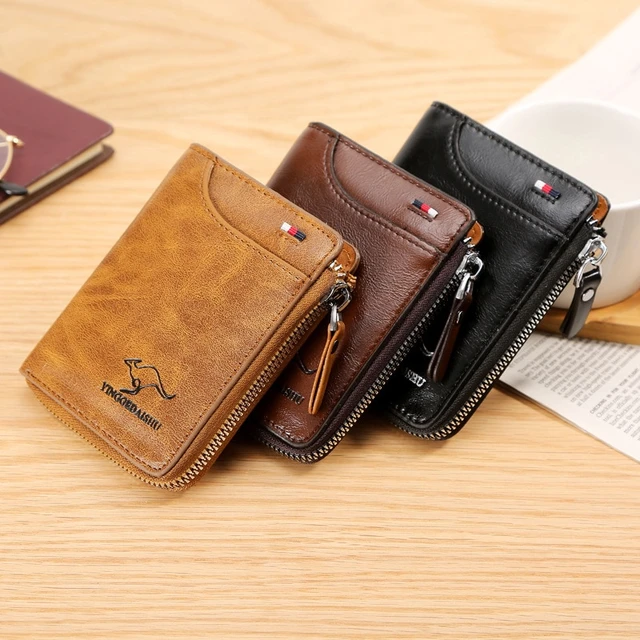 Men's Genuine Leather Wallet Vintage Short Multi Function Business Card  Holder RFID Blocking Zipper Coin Pocket Money Clip - AliExpress