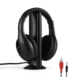Enhanced TV Wireless Headphones with 98ft Range and Built - In FM Radio (Black)