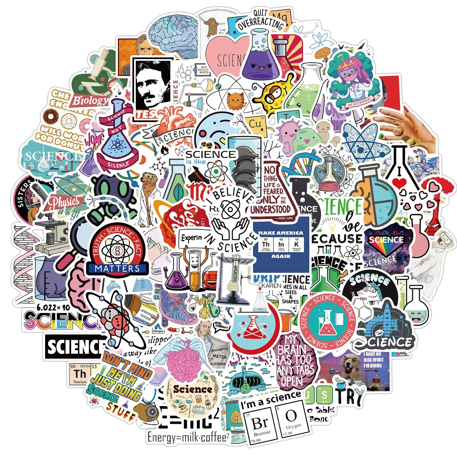 

100PCS Science Laboratory Stickers Party Supplies Laptop Skateboard Luggage Phone Case Cartoon Laptop Car Decals for Adults