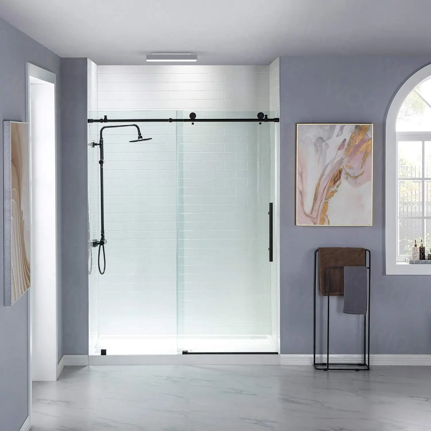 Frameless Sliding Shower Width Height Clear Tempered Glass Black Finish Designed for Smooth Door Closing Anti splash threshold 2