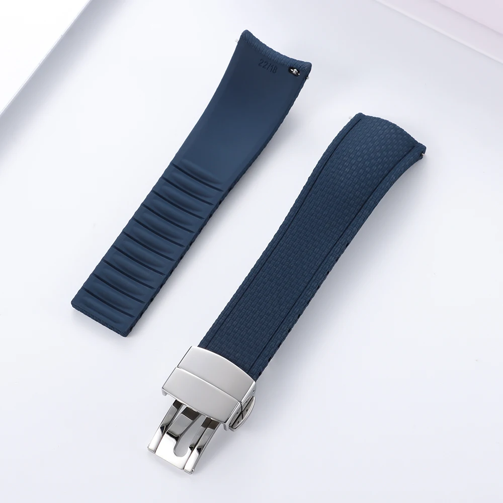 Elegant FKM Rubber Watch Strap with Curved Ends and Quick Release in Multiple Sizes (18-24mm)