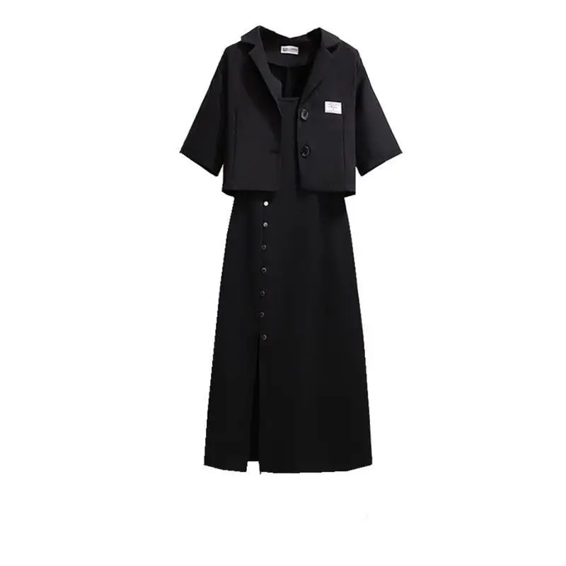 Women's Set Spring/Summer New Korean Edition Style Slim Small Suit Top with Hanging Strap Dress Two Piece Set