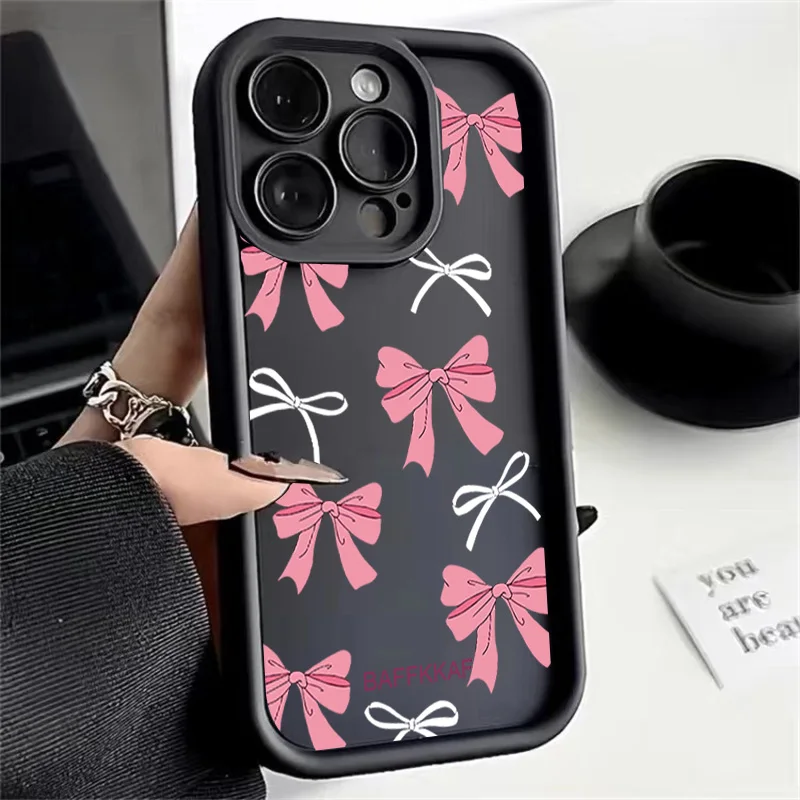Cute Pink Bow Pattern Silicone Shockproof Phone Case Cover