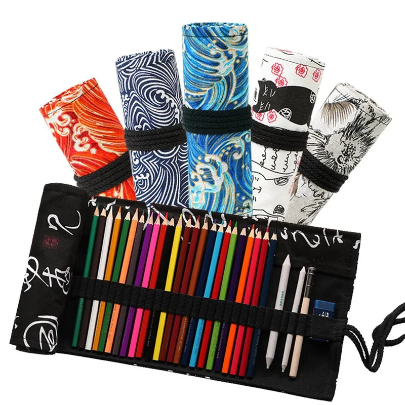 72 Holes Organizer Roll-up Pencil Bags pencil cases Stationery Make Up Storage Case Pencil Scroll Students School Supplies Crayon Protector