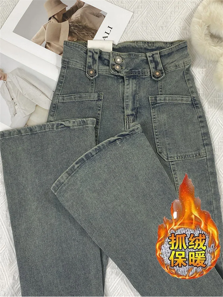 

2022 Autumn Winter New Women High Waist Bellbottom Jeans Streetwear Korean Fashion Slim Y2k Denim Pants Women Sexy Flare Jeans