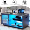 Coffee Table with Charging Station, 3 Color Dimmabl Dining Table with Large Storage Cabinet for Living Room,Cocktail Table with 6