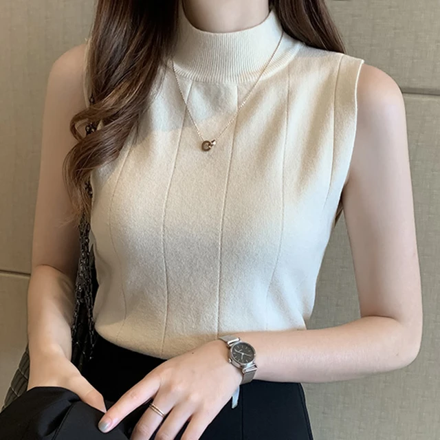 Korean Fashion Ladies Tops Summer Women Tops New 2021 Casual Clothes  Sleeveless Solid Women Blouse Knit Elastic Blusas 8623 50