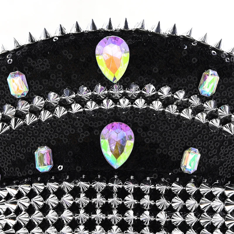 Women men steampunk Military Hat Sergeant Captain Hat Luxury Rhinestone Festival Birthday Part Hen Do Can Customize