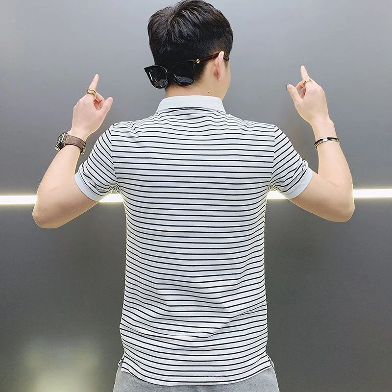 【送料関税込】中国 ARGUECULTURE POLO TシャツC2520563 Man with Collar Tee Shirts Streetwear Top Striped Black