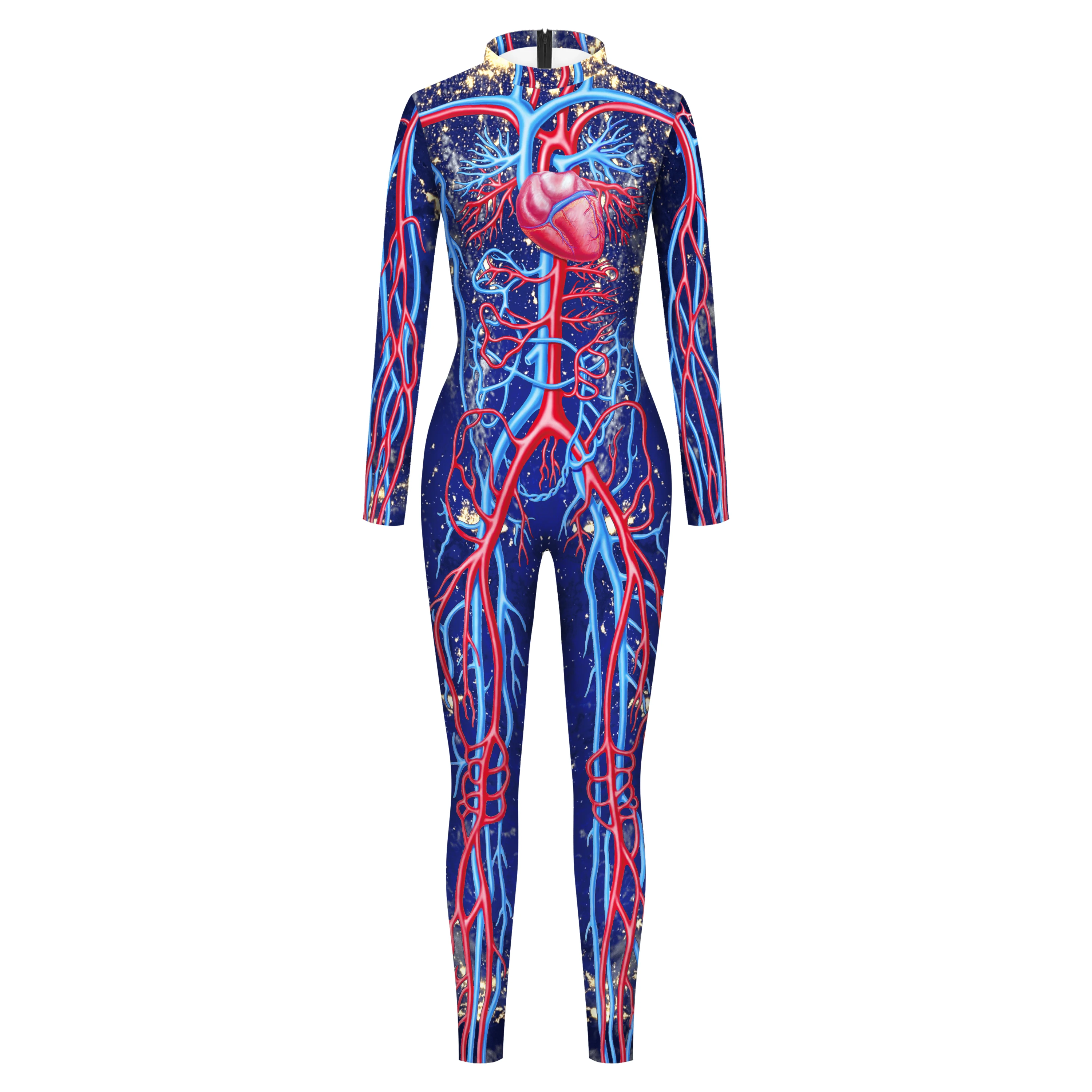 Cardiac Vascular Pattern Jumpsuit Adult Fancy Halloween Party Bodysuit Carnival Terror Catsuit Long Sleeve Cosplay Costume