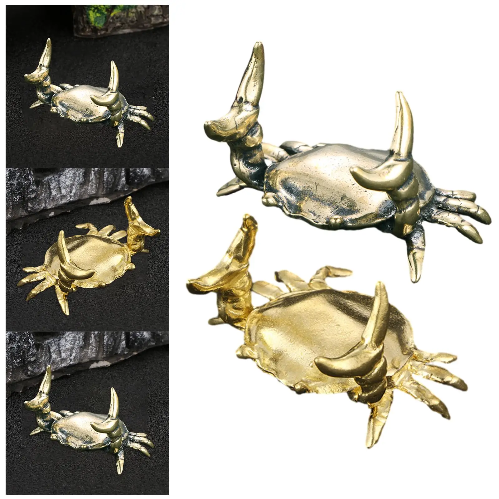 Brass Crab Statue Animal Mini Micro Landscape Penholder Miniature Figurine for Home Bedroom Tea Table Feastival Living Room