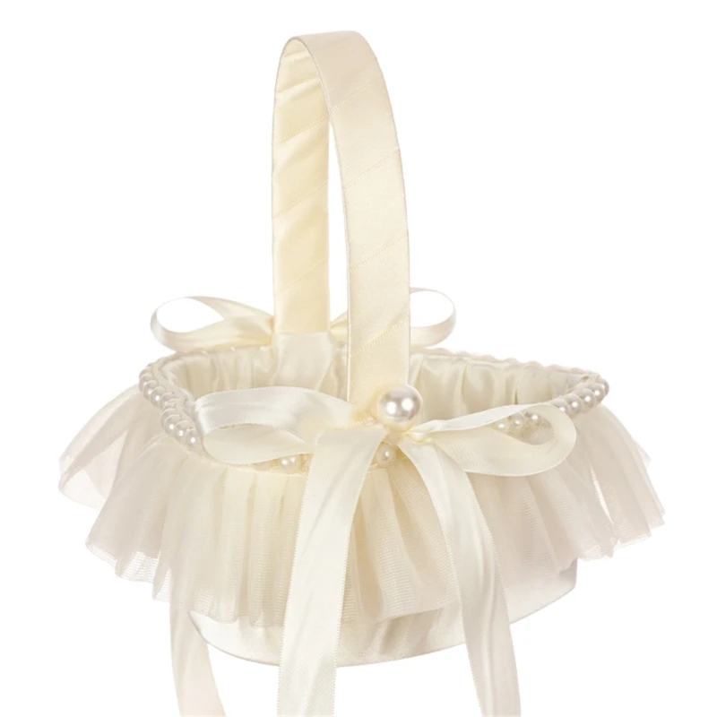 

Wedding Flower Basket Bridesmaid Lace Girl Heart Shaped Baskets with Handle Gift DropShip
