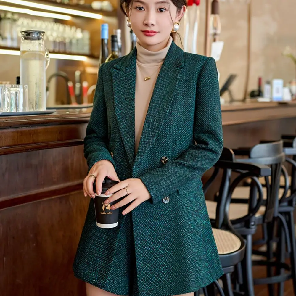 

Work clothes: female spring and autumn, professional temperament, red tapering work suit, high-end business double row suit, for