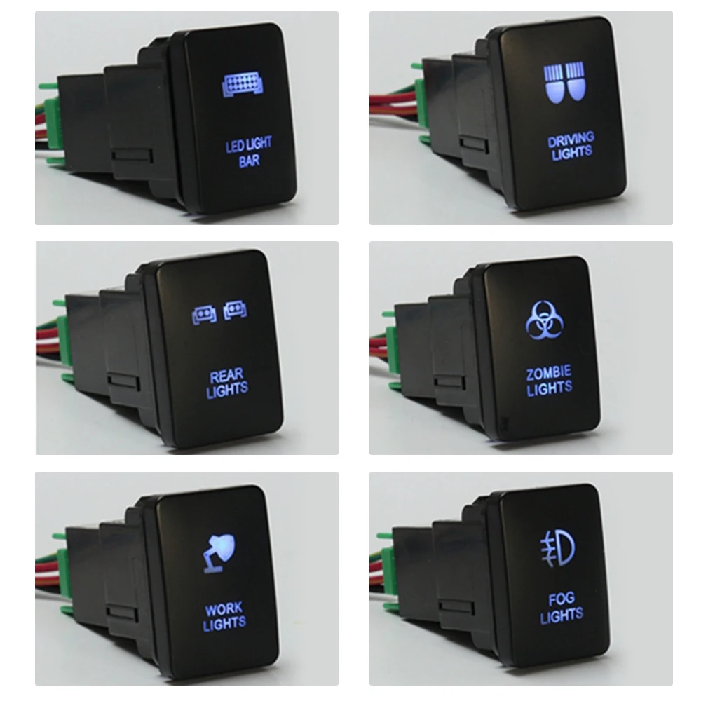 For Toyota Landcruiser Yaris RAV4 Blue LED Light Illuminated Switch On ...