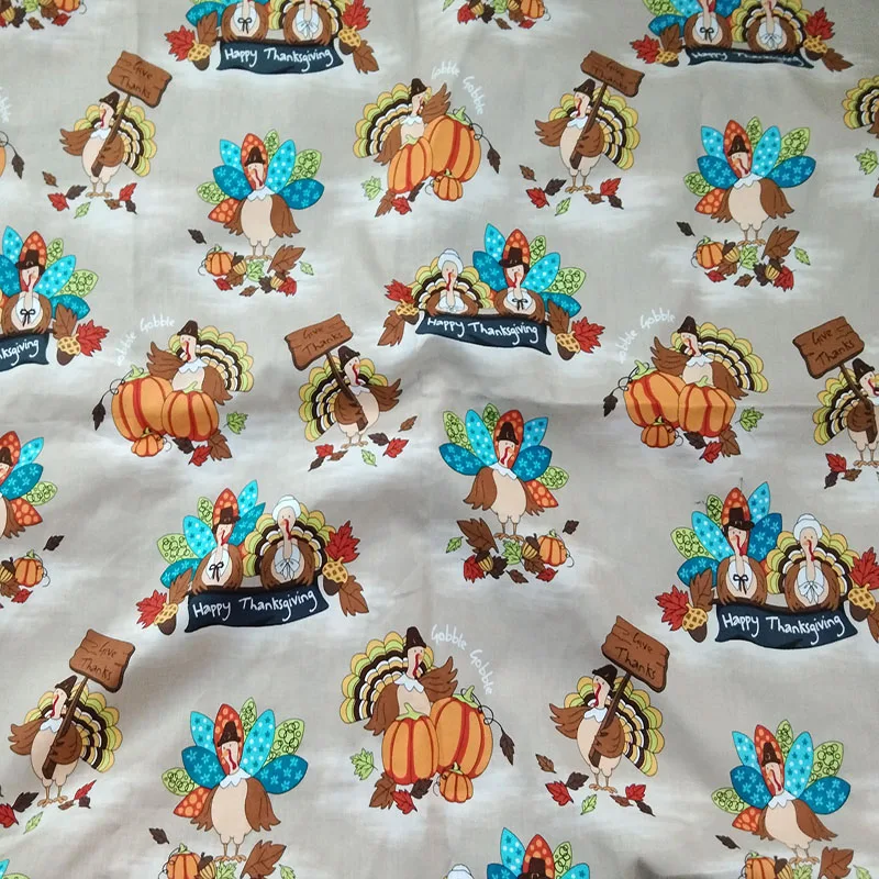 Vintage Halloween Christmas Pumpkin Skull Printed Cotton Spandex Fabric 50x130cm DIY Sewing