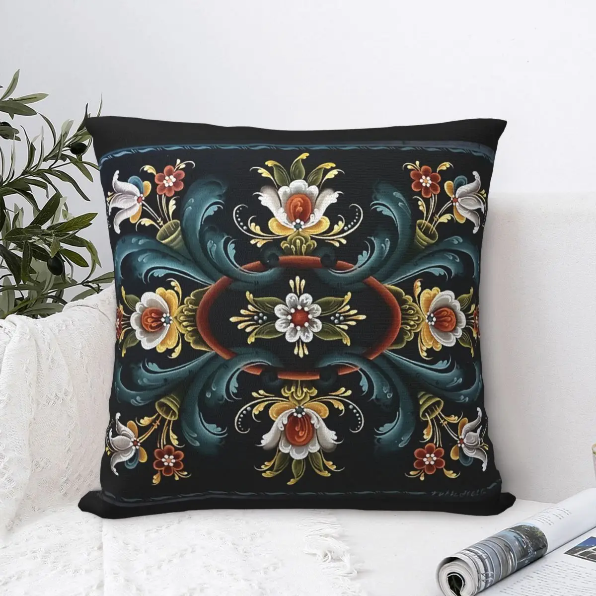 

Rosemaling Dark Blue Stygian Pillowcase Tattoos Art Backpack Cushion For Livingroom DIY Printed Office Hug Pillowcase Decorative