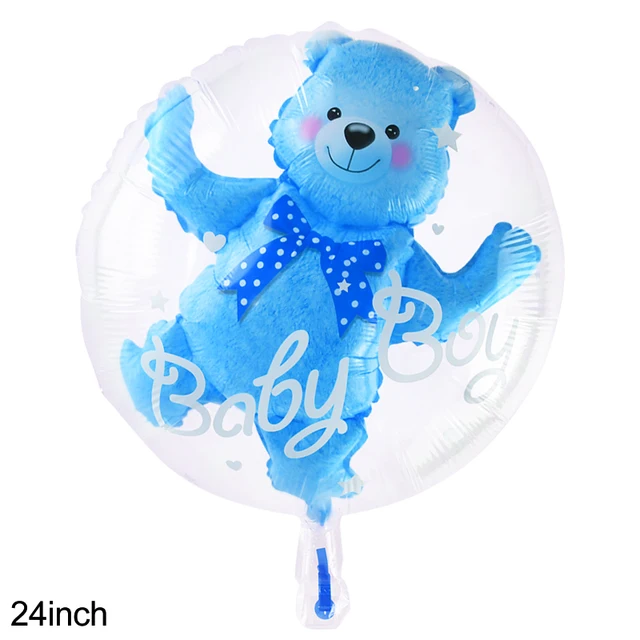 4D Transparent Baby Shower Boy Girl Bear Bubble Ball Kids 1st Birthday Party Blue Pink Helium Balloon Gender Reveal Decoration 1pc 24inch boy