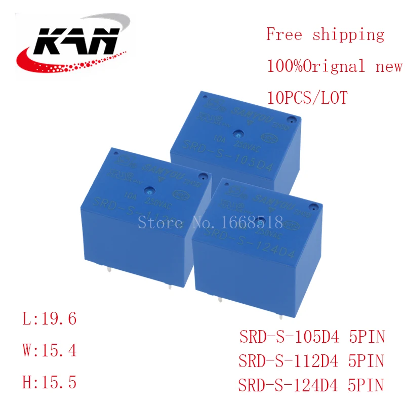 

Free shipping 10pcs Power relay SRD-S-105D4 SRD-S-112D4 SRD-S-124D4 5VDC 12VDC 24VDC 10A 250VAC T73 5PIN Original New