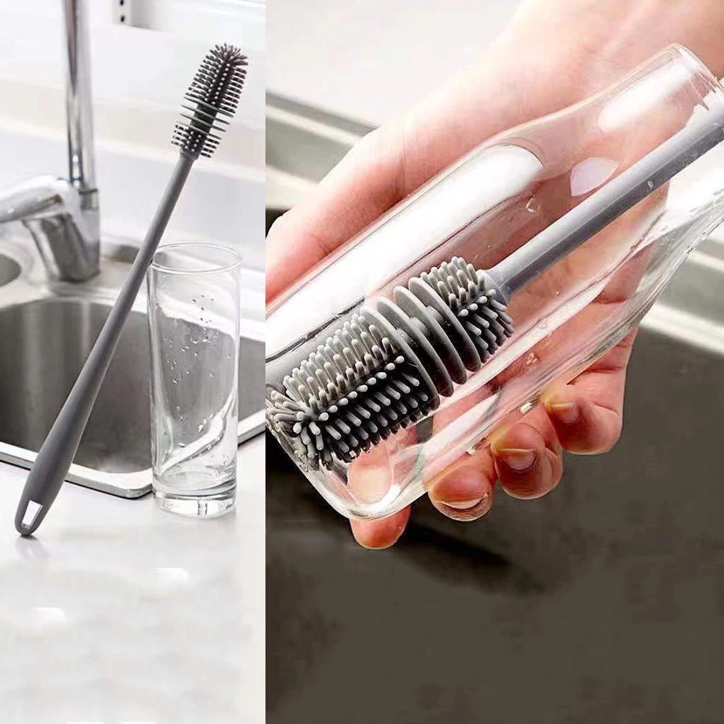 2Pcs Silicone Cup Brush Milk Bottle Cleaning Brush Long Handle Bottles Cleaner Glass Cup Cleaning Brush Kitchen Cleaning Tools