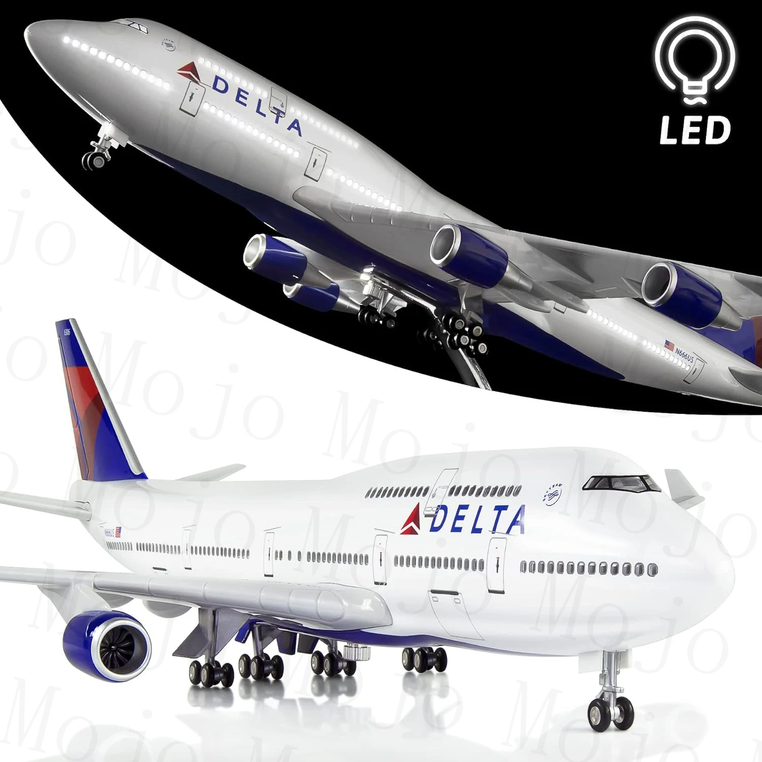1:130 Modello In Scala Jet Airplane Delta Airplane Boeing 747 Modello Di Aereo Pressofuso Per Adulti Con Luce A Led (Touch Or