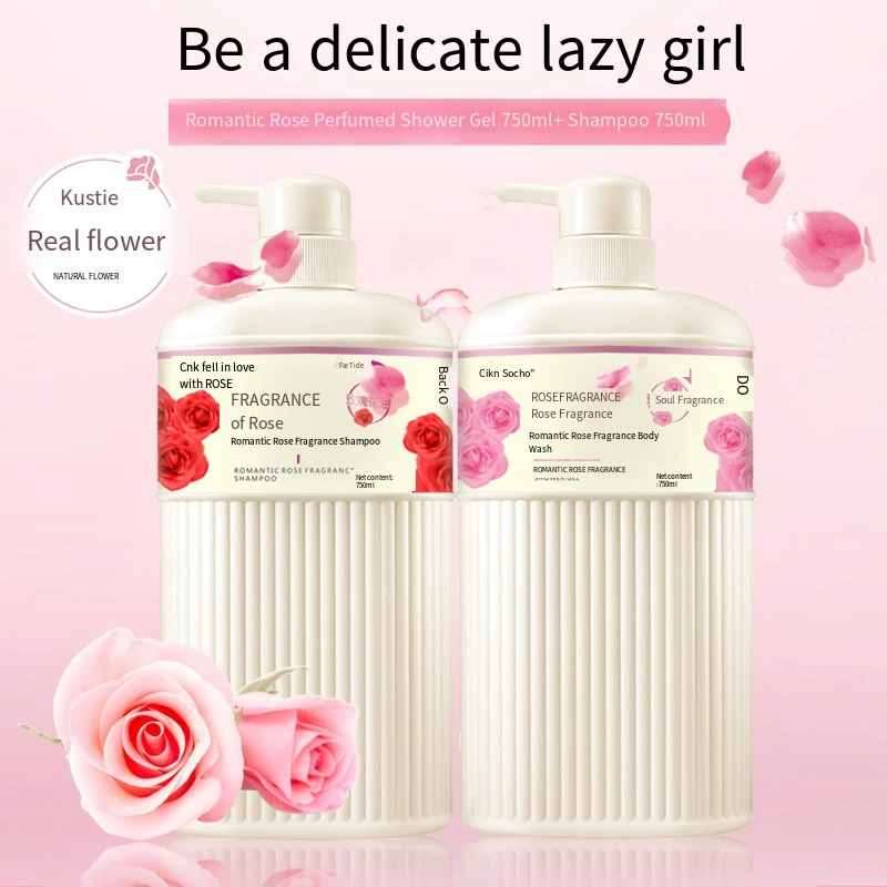 750ml Rose Fragrance Shower Gel Long Lasting Fragrance Moisturizing and Smoothing Shampoo for Women Fragrance Body Wash