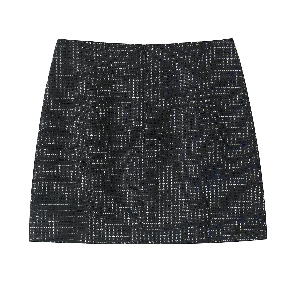 French Style Retro V collar Plaid Woven Tweed Blazer + High Waist Mini Short Skirts Suits 2 pieces 1 Set Black White