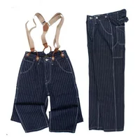 Men Striped Jeans Loose Railway Work Overalls Pants Strap Denim Pants Wide Leg Stripe Pants 2