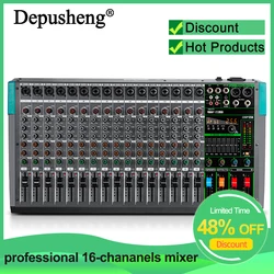 16 Channels Audio Sound Mixer Depushng MG16 Mixing DJ Console USB with 48V Phantom Power 256 DSP Effects Sound Table for stage