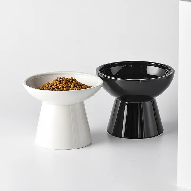 

Керамическая миска для кошек, приподнимающаяся миска черного и белого цвета, для еды питомцев в скандинавском стиле, маленькие щенки, товары для питья