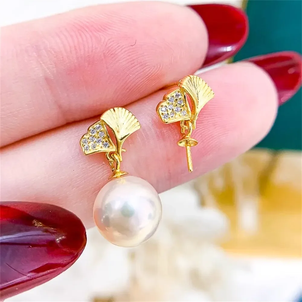 

DIY Pearl Accessories S925 Sterling Silver Earrings Empty Gold Silver Earrings Fit 7-10mm Oval E254