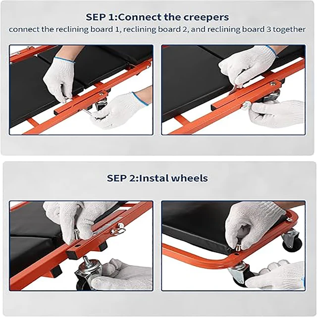 2-in-1 Foldable Garage Creeper Shop Seat, 300LBS Capacity Automotive Mechanic Repair Under Car Rolling Creeper Seat