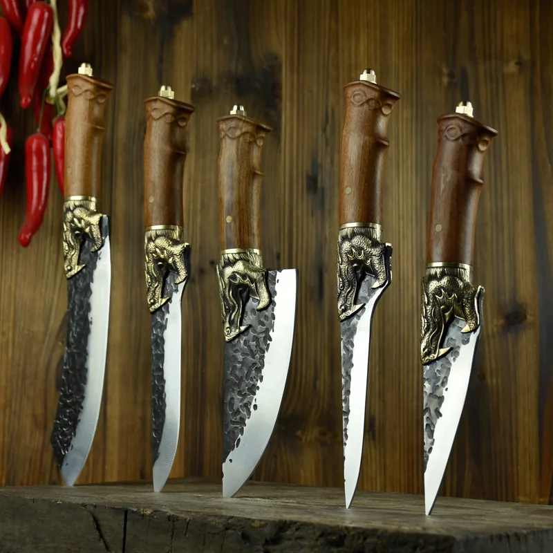 

1-5pcs 7Cr17Mov Meat Cleaver Forged Cutting Knife Hand-made Kitchen Boning Cutting Knives Meat Fruit Chef Knife Set