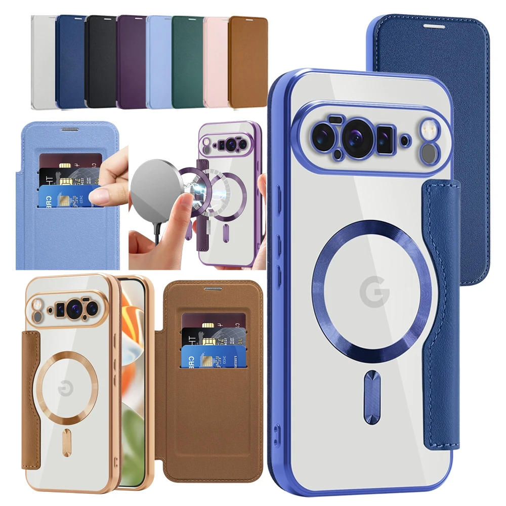 Enhanced Wireless Charging Magnetic Wallet Case with Card Slots and Anti-Fall Leather Design