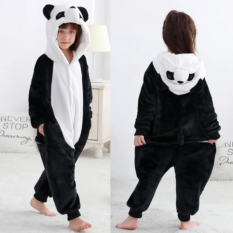 Animal Panda Onesie Kigurumi Pajamas For Children Tiger Unicorn Costumes Baby Boy Girl Jumpsuit Flannel Winter Overalls For Kids