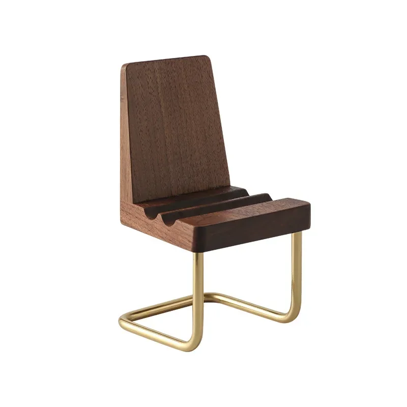Black Walnut Creative Phone Stand Small Stool Solid Wood Internet Red Chair Flat Card Seat Desktop Decoration Wooden Lazy Man 6