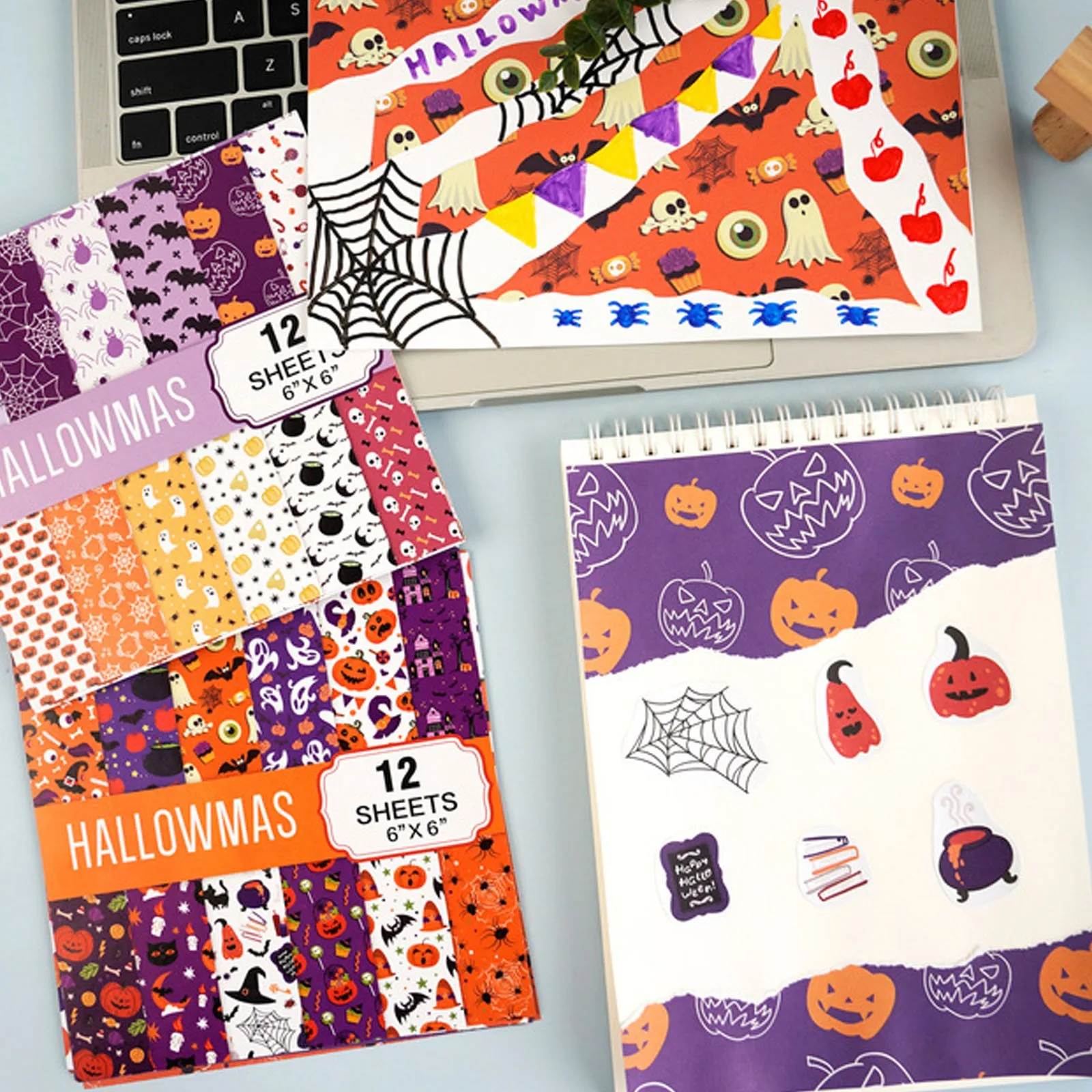 12 Sheets Large Size Retro Vintage Hello Halloween Themed Journal Diary Material Paper For Crafting,Halloween Scrapbook Supplies