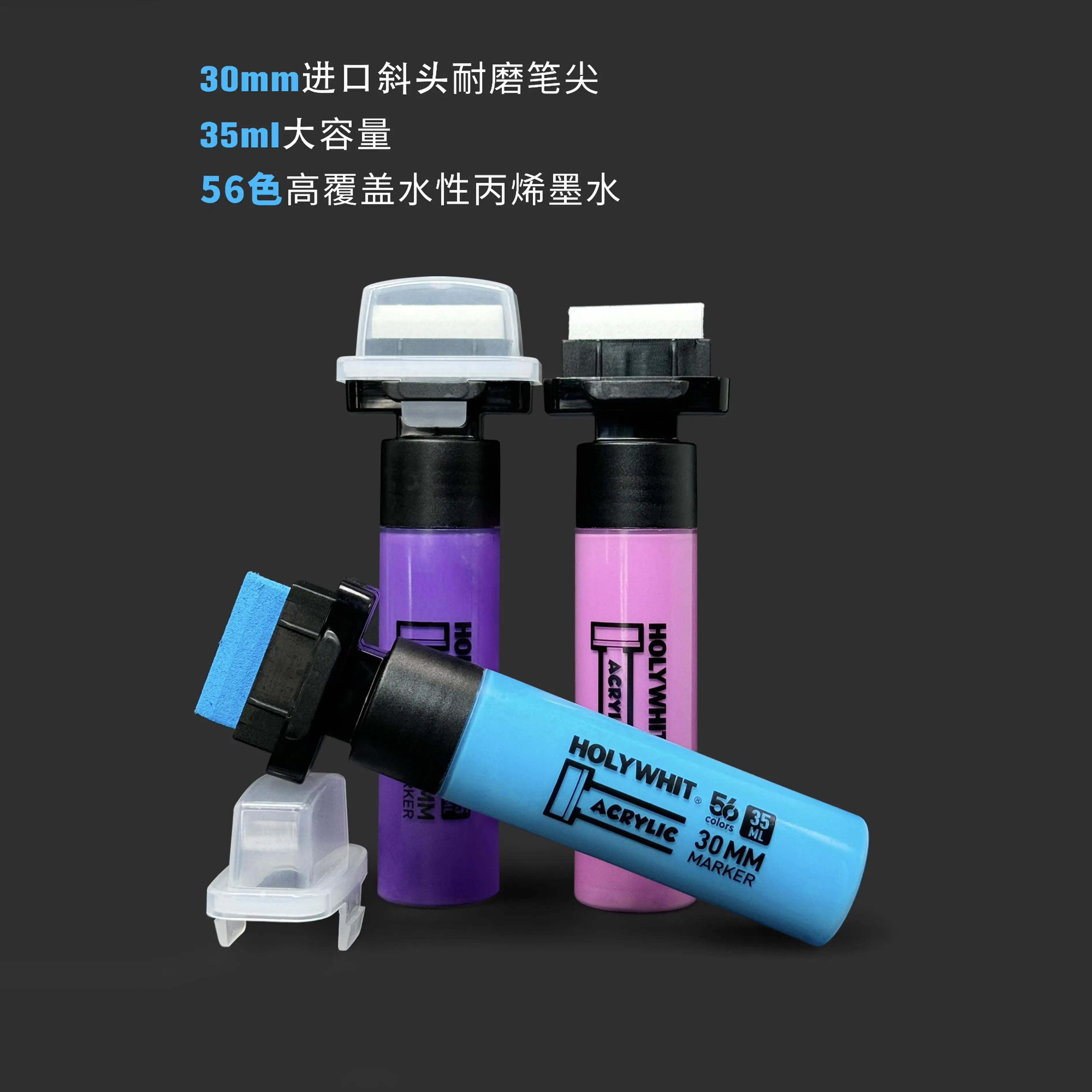 HOLYWHIT 30mm 와이드 헤드 수성 아크릴 마커 펜 -56 색상 사용 가능 프레스 밸브 잉크 높은 적용 범위, 무독성 크리에이티브