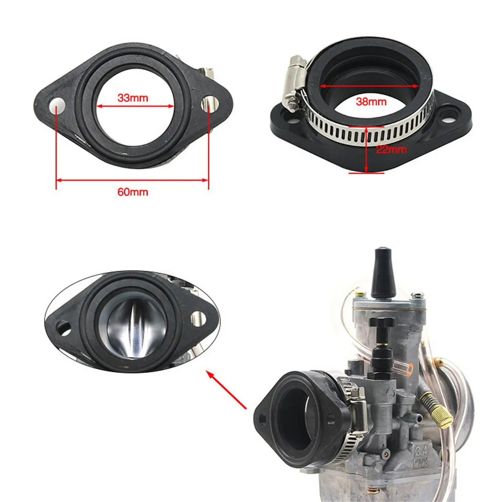 Carburetor Intake Adapter Boot Joint Fit for 32/34mm Carburetor Replacement