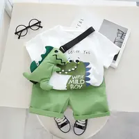 Summer Casual Newborn Baby Boys Toddler Big Dinosaure Short Sleeve Tops Pants 2Pcs/set Cotton Kids Outfits Clothing 1