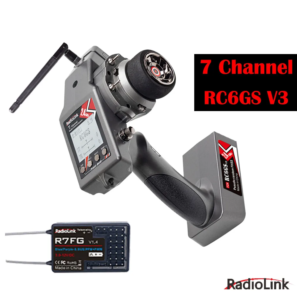 

Radiolink RC6GS V3 2.4G 7 Channel Radio Transmitter with R7FG Gyro Receiver Included Remote Controller for RC Car Boat