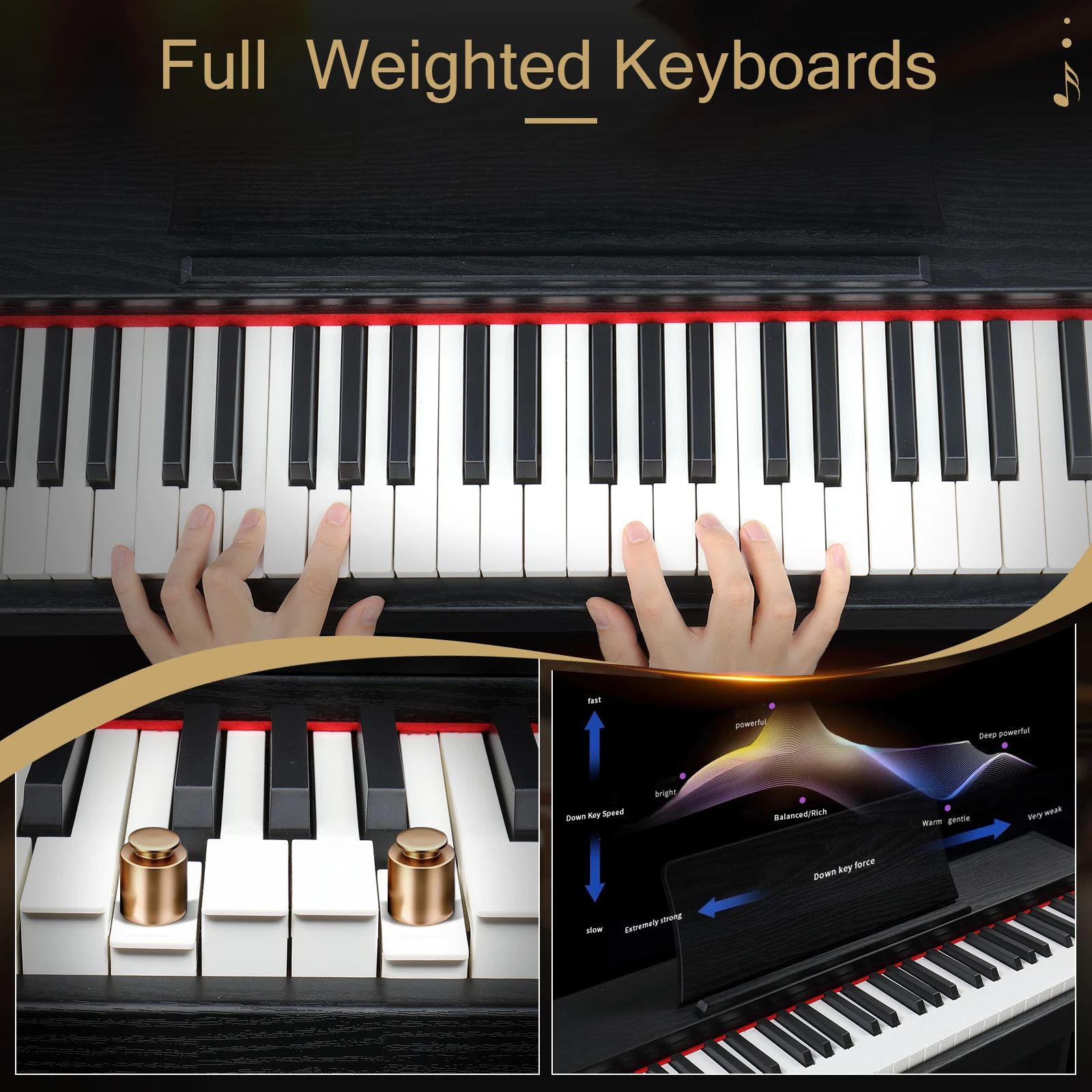 GPP-110 61 key half hammer keyboard uncovered upright black electric piano，for Piano Lover Black color